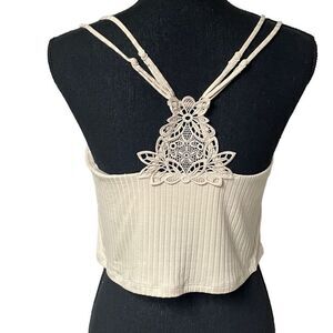 Aerie Sand Lace Applique Back Strappy Crop Top